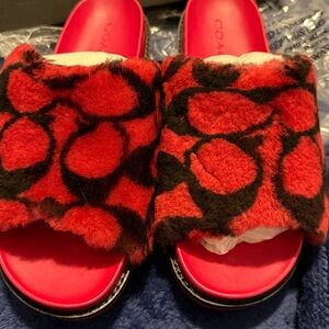 Coach Shearling Sandal in Red and Black